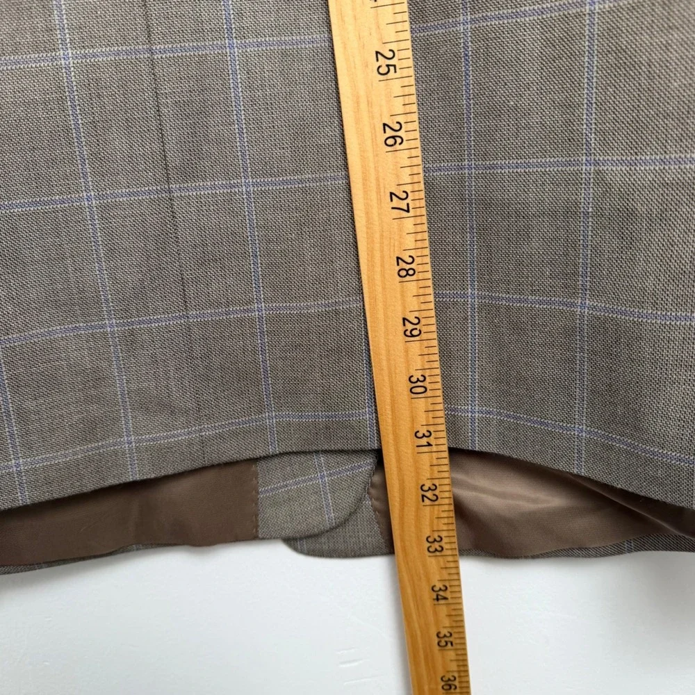 Lauren Ralph Lauren Mens 50R Silk Wool Windowpane Plaid Blazer Sport Coat Brown